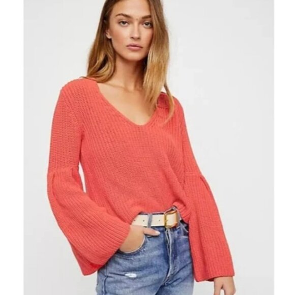 Free People orange bell sleeve knit sweater - Picture 1 of 9